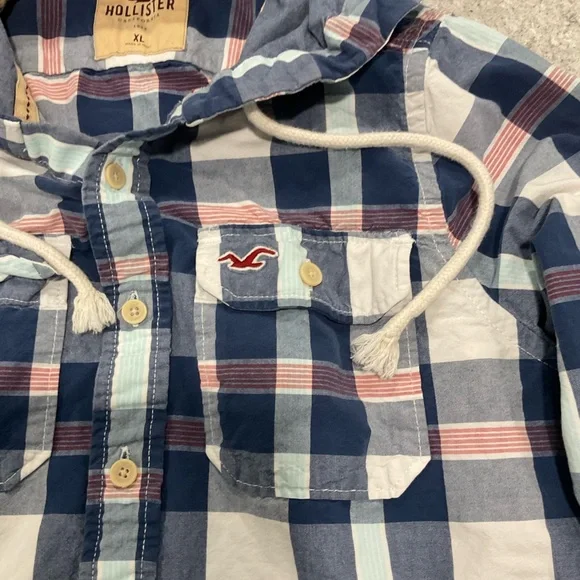Hollister Multicolor Plaid Button up Hoodie—XL - Picture 3 of 6